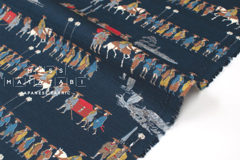 Japanese Fabric Daimyo Gyoretsu - D navy blue - 50cm