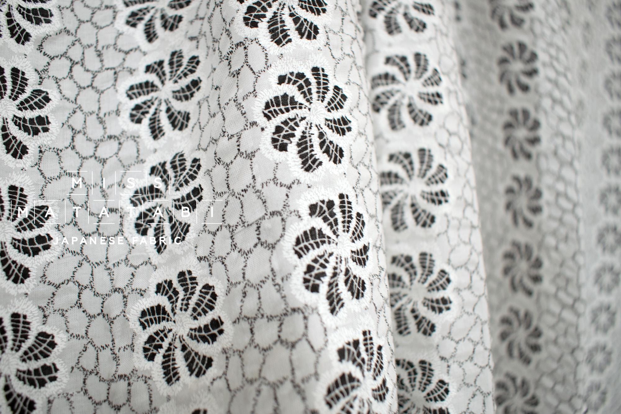DEADSTOCK Japanese Fabric Cotton Ripple Like Embroidery - black, white - 50cm