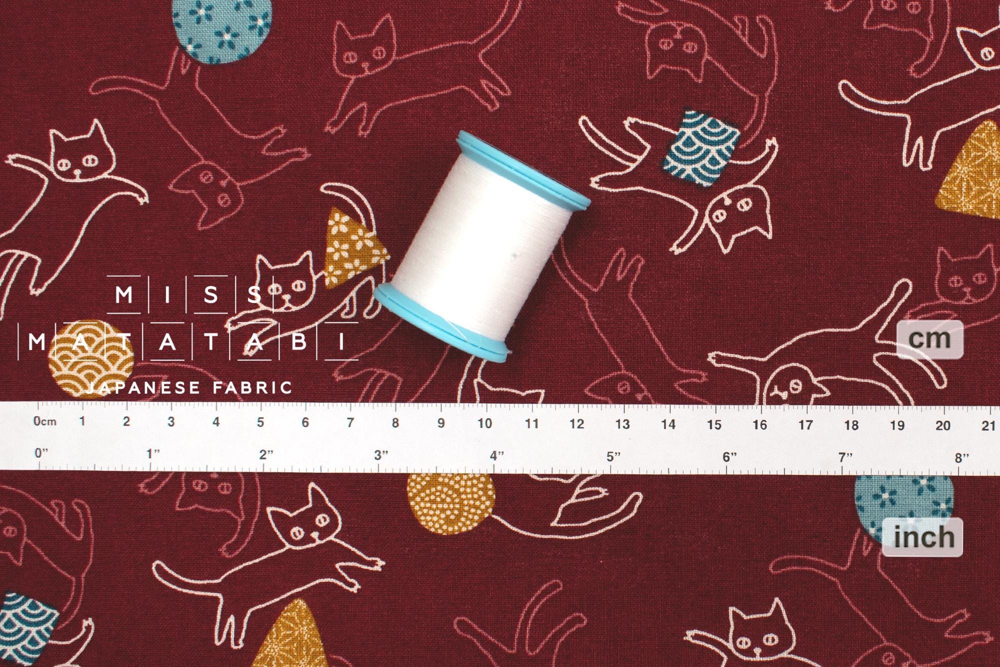 DEADSTOCK Japanese Fabric Wa Cats - B - 50cm