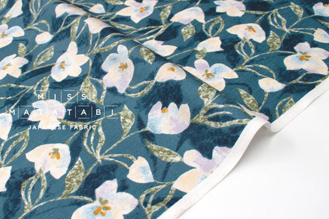 DEADSTOCK Japanese Fabric Floral Dobby - teal - 50cm