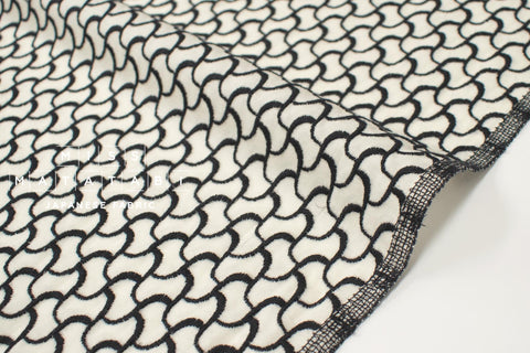 Japanese Fabric Embroidered Cotton Lawn - waves - cream, black - 50cm