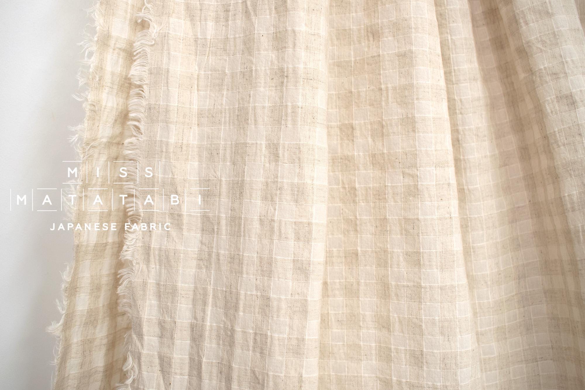 Japanese Fabric Yarn Dyed Shokunin Collection Azumadaki Gingham Voile - linen colour - 50cm