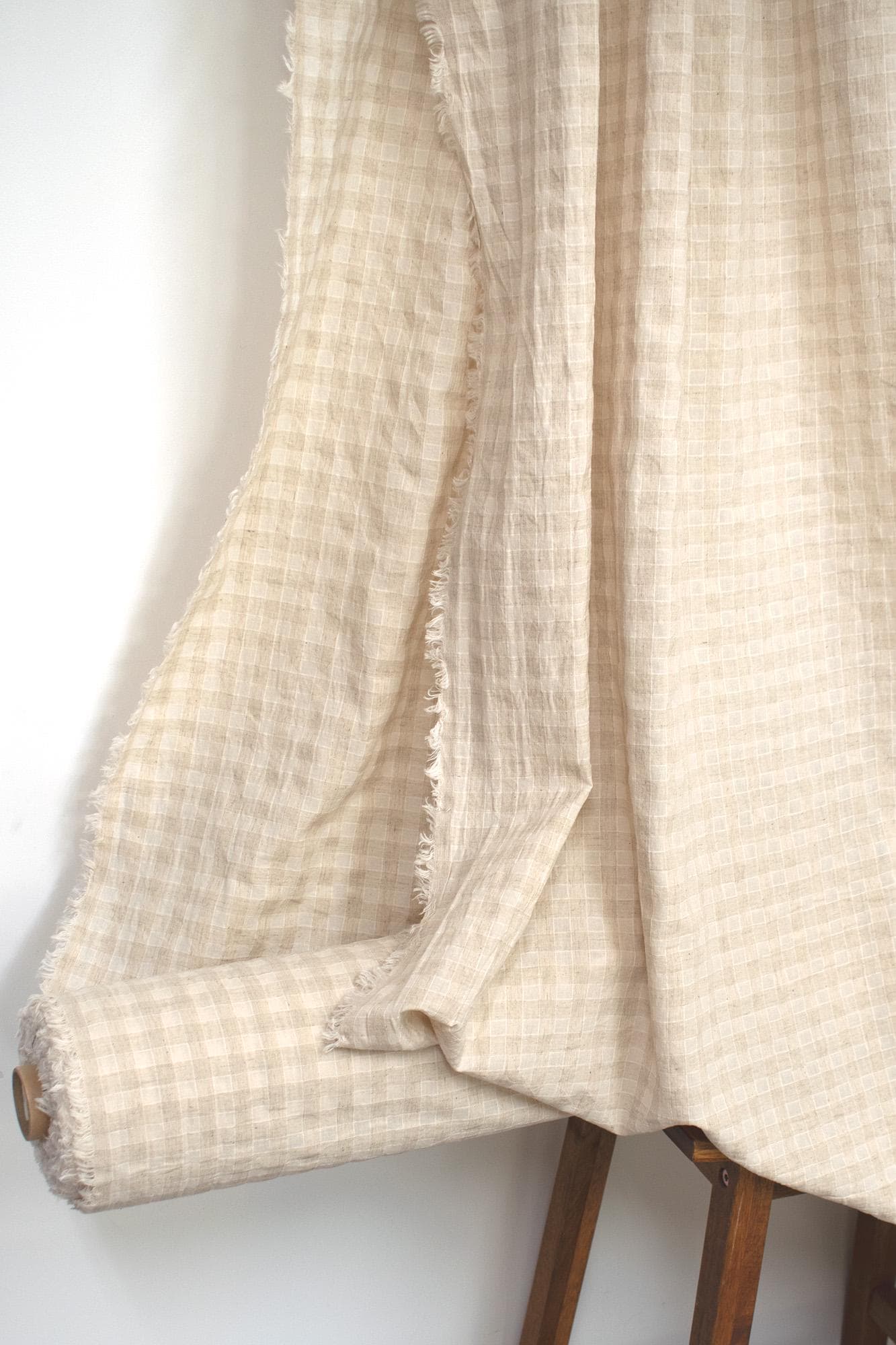 Japanese Fabric Yarn Dyed Shokunin Collection Azumadaki Gingham Voile - linen colour - 50cm