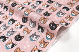 Japanese Fabric Neko Cats - pink - 50cm