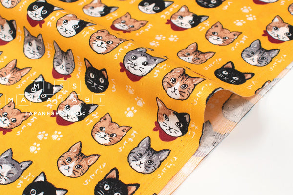 Japanese Fabric Neko Cats - yellow - 50cm