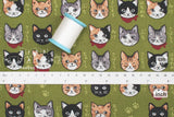 Japanese Fabric Neko Cats - green - 50cm