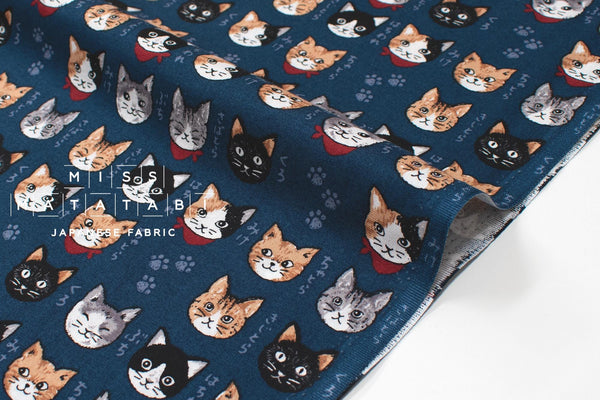 Japanese Fabric Neko Cats - blue - 50cm