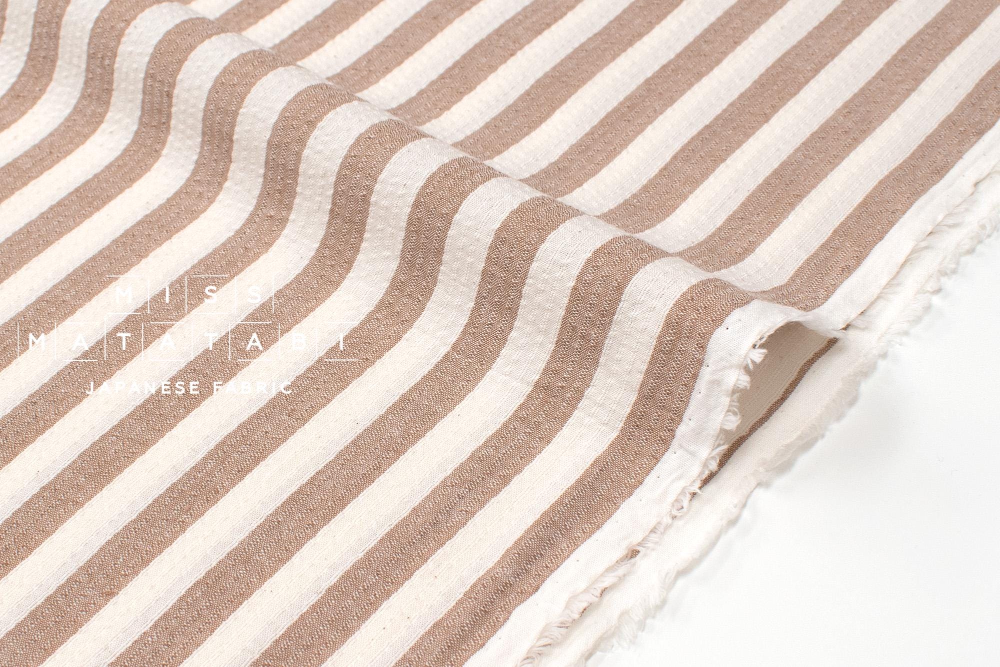 Japanese Fabric Yarn Dyed Shijira Seersucker - milk tea - 50cm