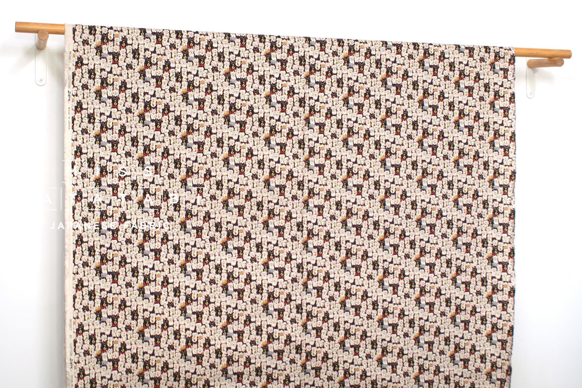 Japanese Fabric Gotokuji Temple Maneko Neko Cats - dark grape - 50cm