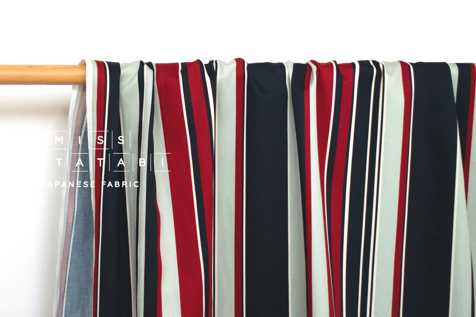 DEADSTOCK Stripe Twill - navy blue, red, sage