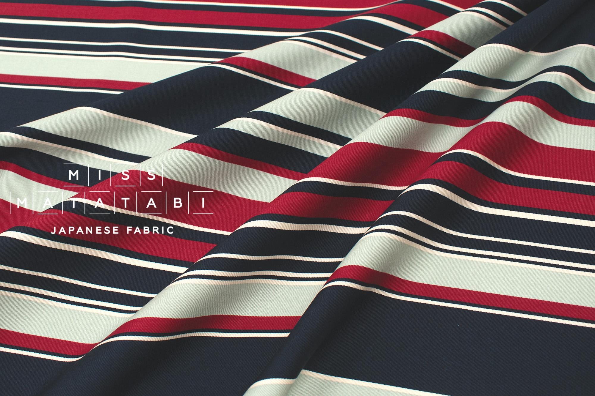 DEADSTOCK Stripe Twill - navy blue, red, sage