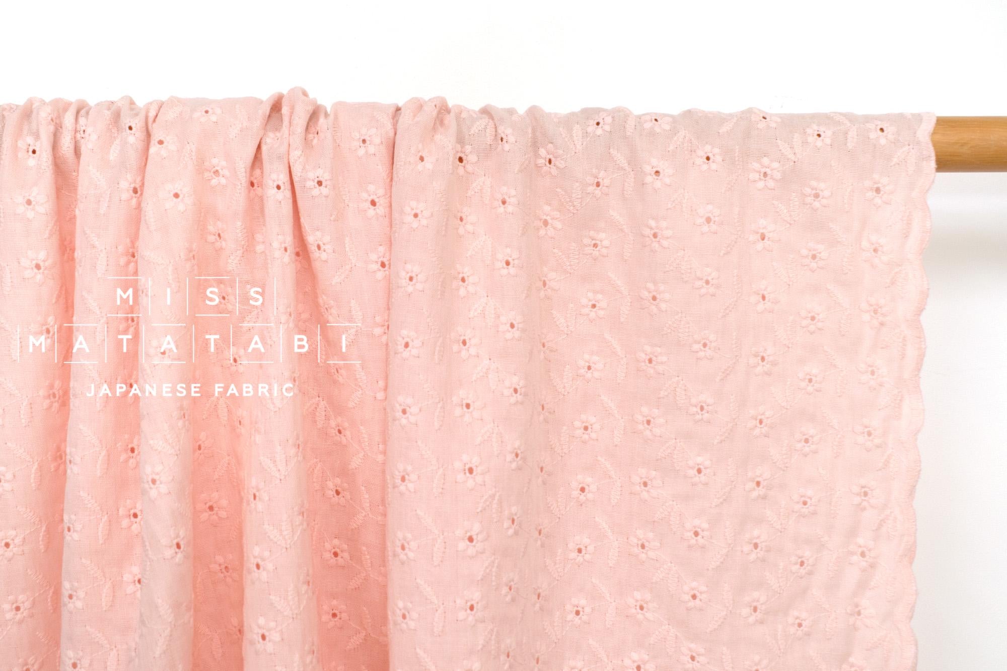 DEADSTOCK Japanese Fabric Embroidered Cotton Double Gauze III - pink - 50cm