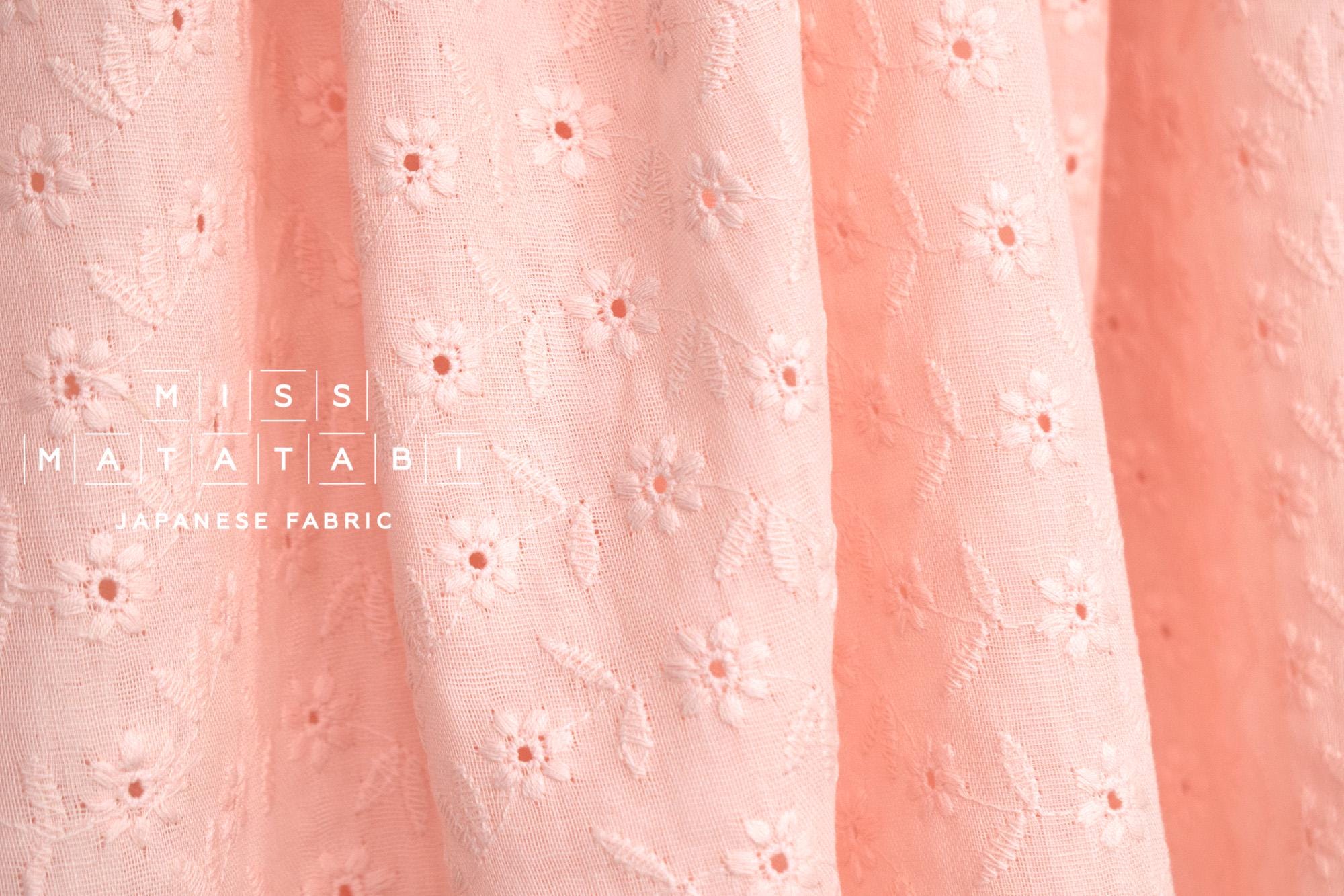 DEADSTOCK Japanese Fabric Embroidered Cotton Double Gauze III - pink - 50cm