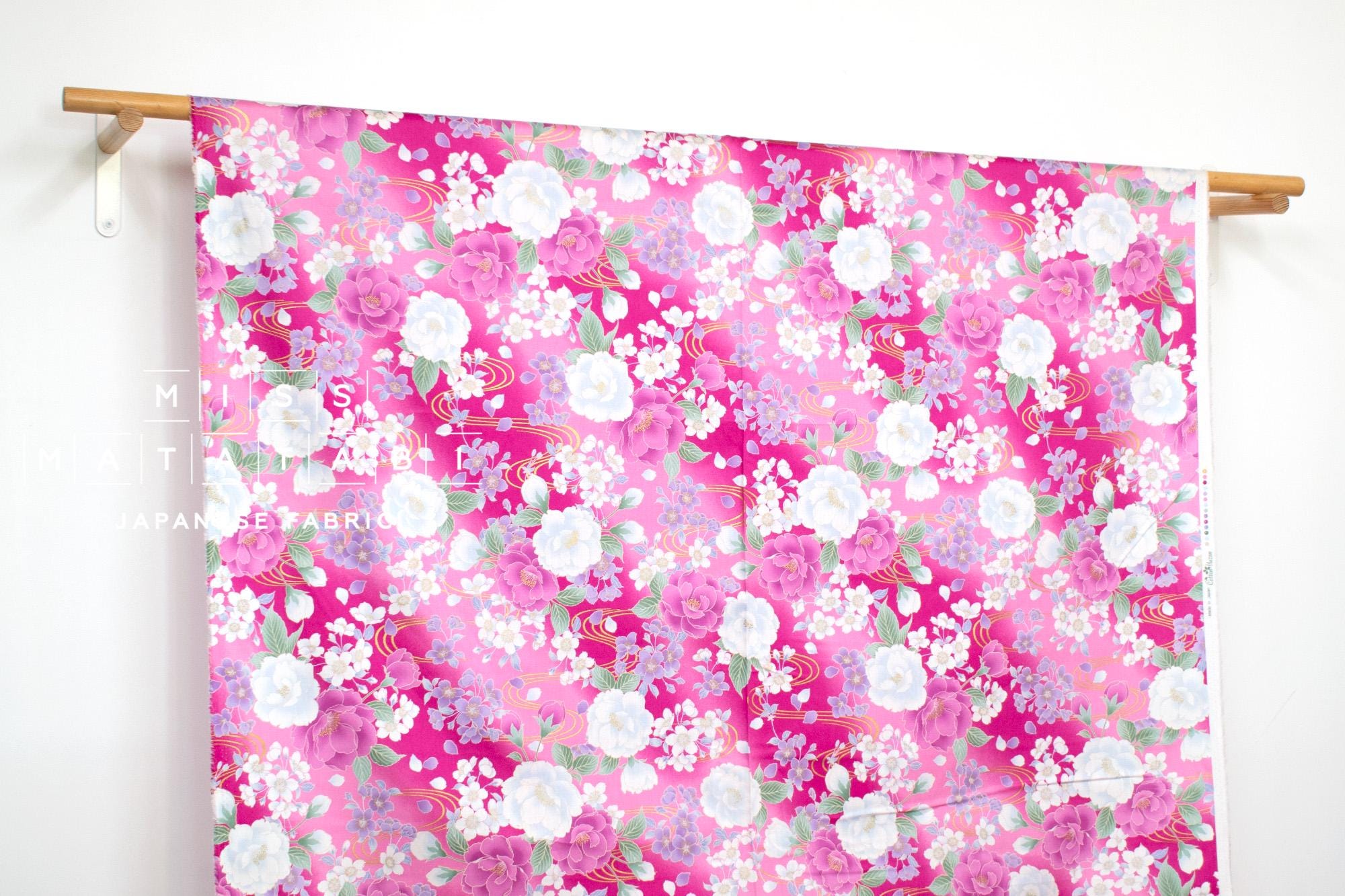 Japanese Fabric Showa Floral - pink, metallic gold - 50cm