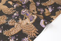 Japanese Fabric Hawk and Sakura - charcoal, metallic gold - 50cm