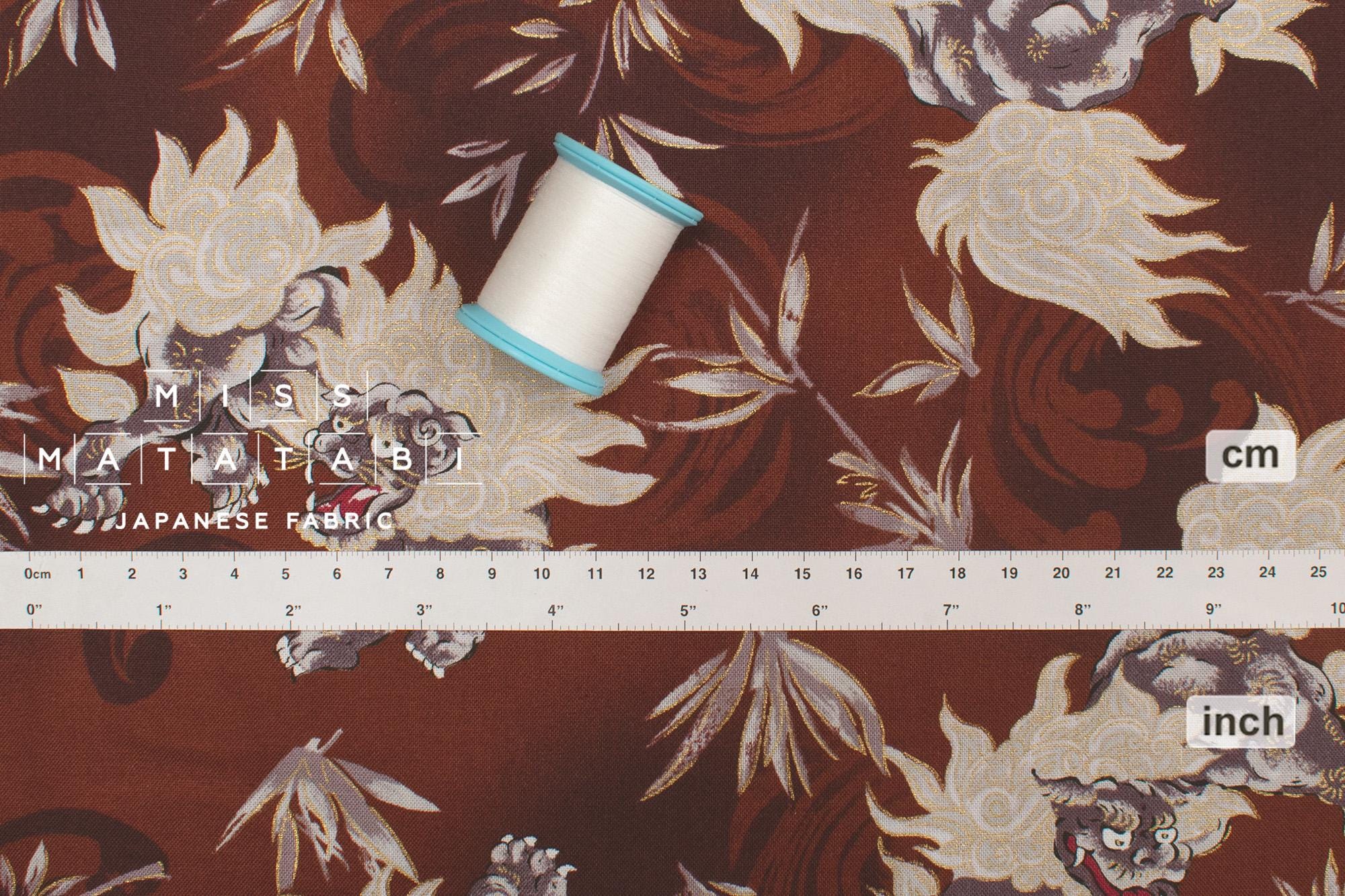 Japanese Fabric Komainu - earth, metallic gold - 50cm