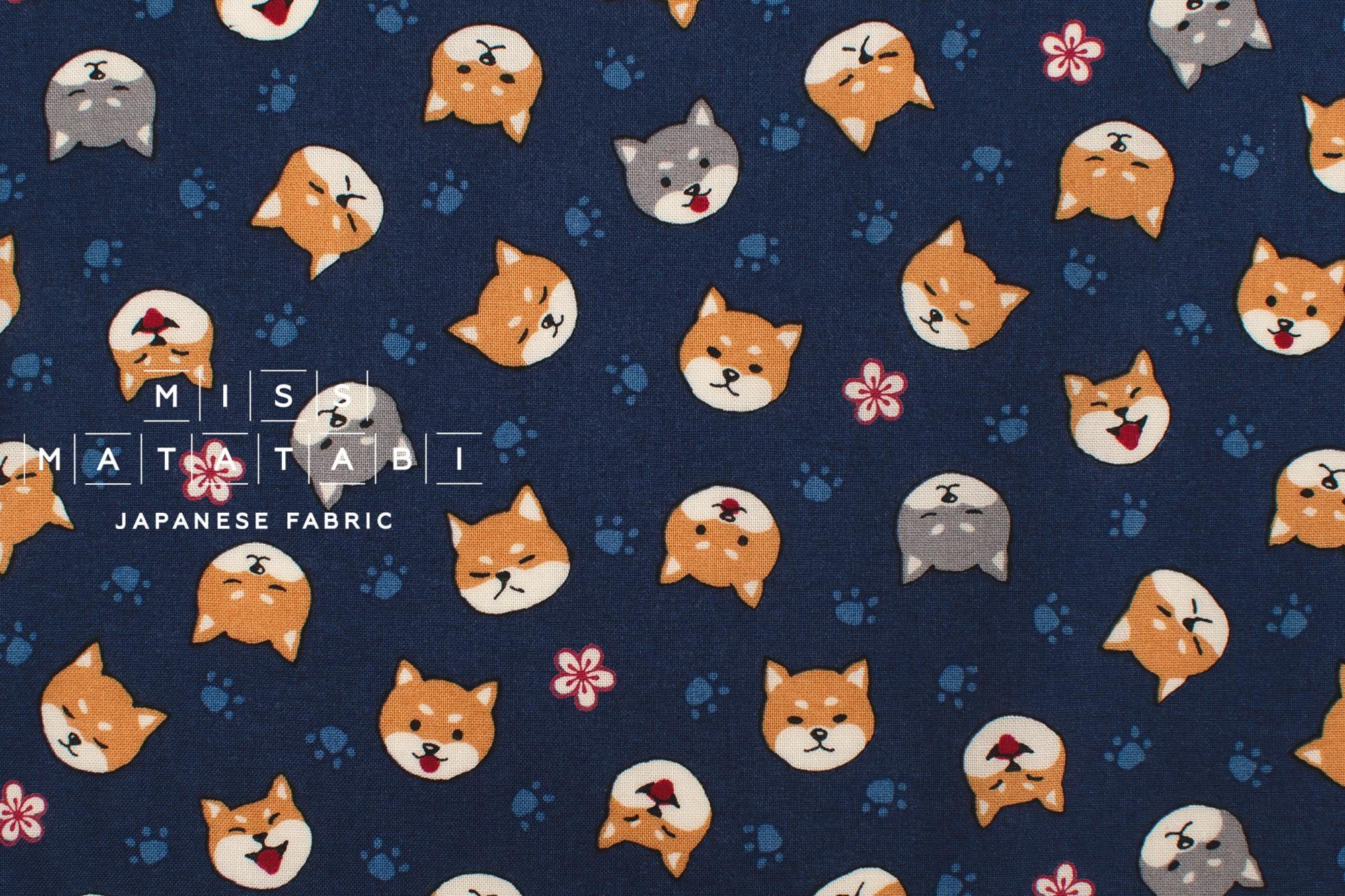 Japanese Fabric Little Shiba - navy blue - 50cm
