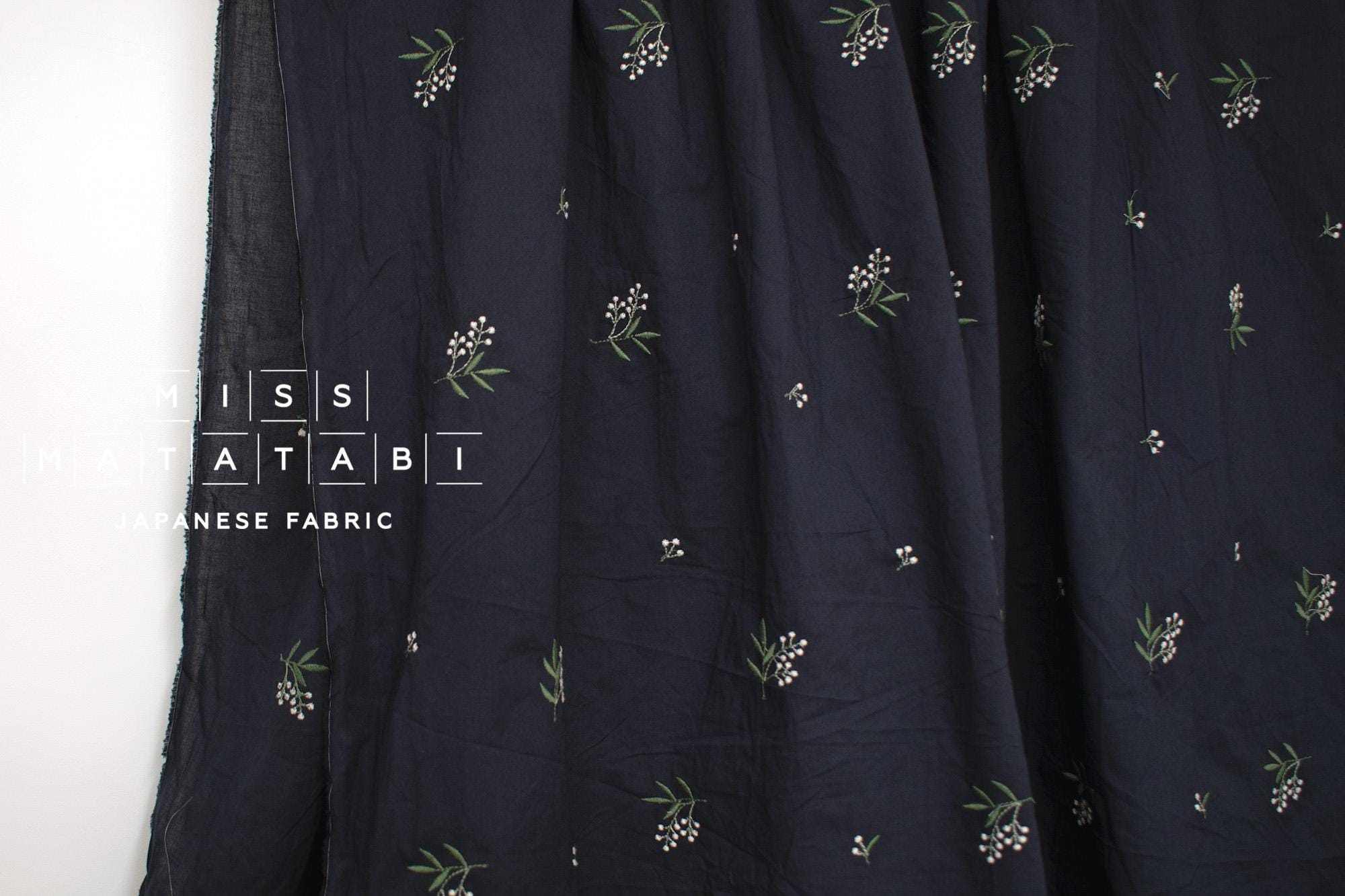Japanese Fabric Embroidered Cotton - A3 dark navy - 50cm