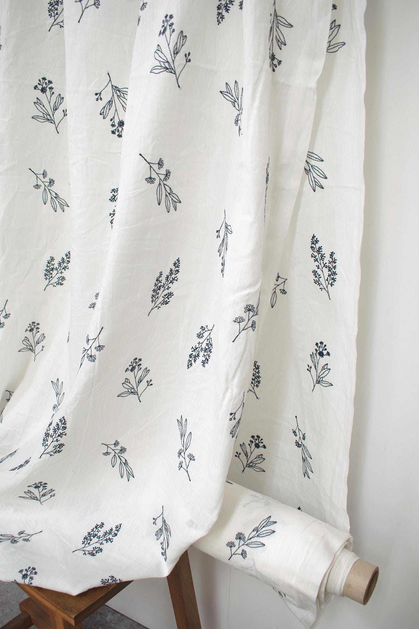 Japanese Fabric Embroidered Linen Blend II - B1 - 50cm
