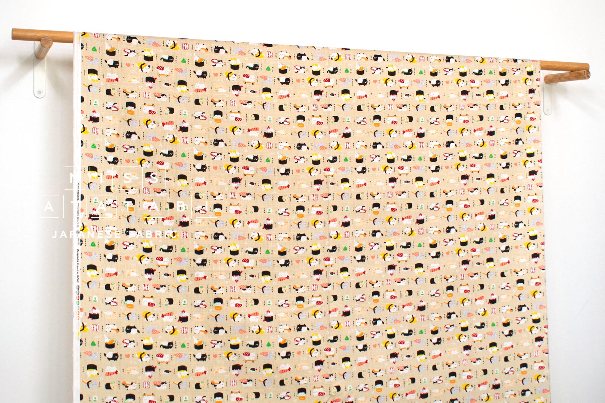 Japanese Fabric Neko Sushi - beige - 50cm