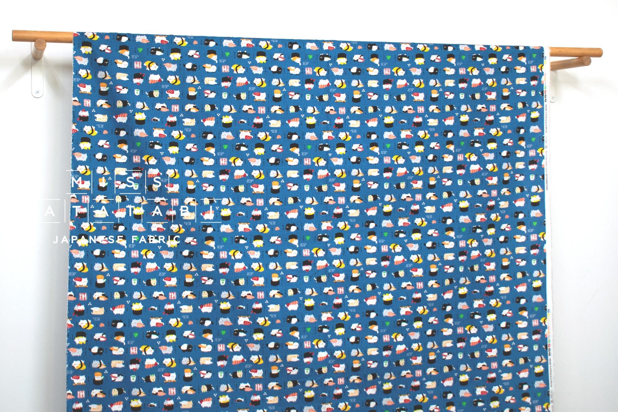 Japanese Fabric Neko Sushi - blue - 50cm