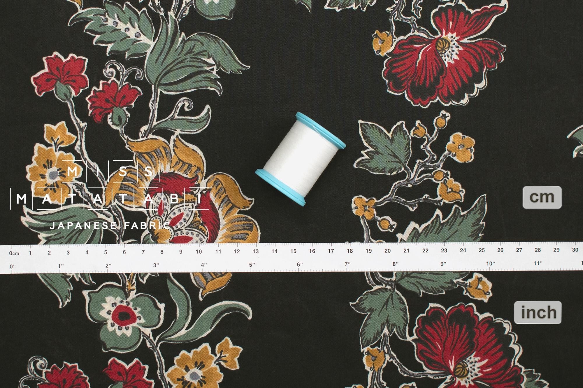 Japanese Fabric Trailing Floral - black - 50cm