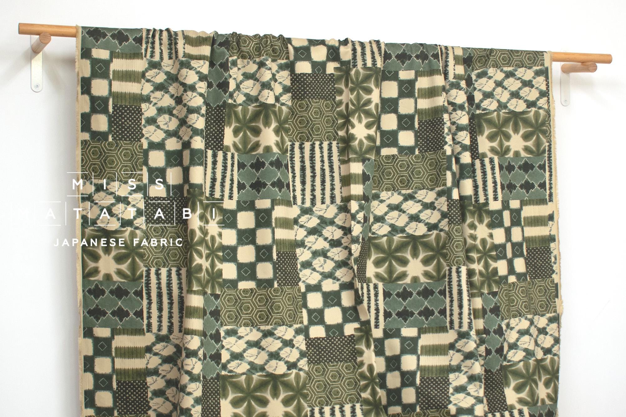 Japanese Fabric Shibori Style Patch - green - 50cm