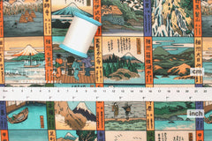 Japanese Fabric Traditional Post Towns - orange, green - 50cm