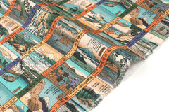 Japanese Fabric Traditional Post Towns - orange, green - 50cm