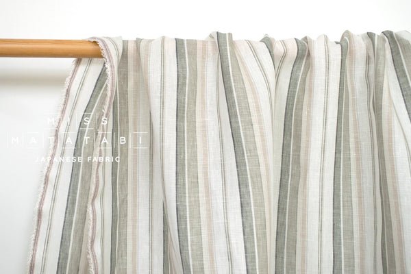 DEADSTOCK Japanese Fabric 100% Linen Stripes - grey, cream, beige - 50cm