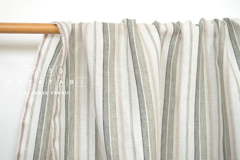 DEADSTOCK Japanese Fabric 100% Linen Stripes - grey, cream, beige - 50cm