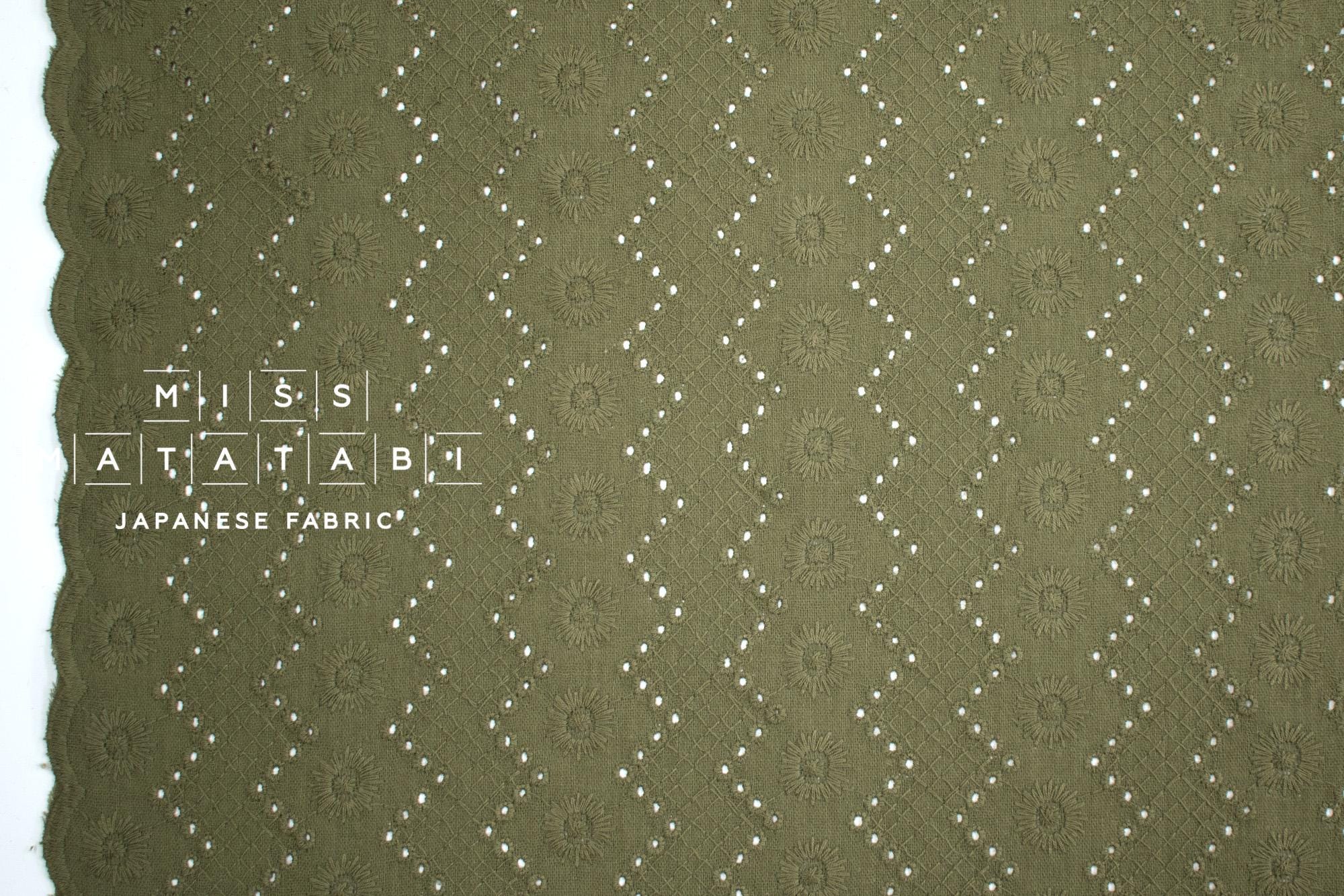 DEADSTOCK Japanese Fabric Embroidered Cotton Double Gauze - green - 50cm