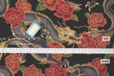 Japanese Fabric Traditional Dragon - black, metallic gold - 50cm