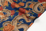 Japanese Fabric Traditional Dragon - blue, metallic gold - 50cm