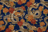 Japanese Fabric Traditional Dragon - blue, metallic gold - 50cm