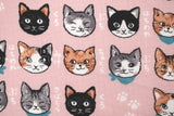 Japanese Fabric Neko Cats - pink - 50cm