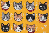 Japanese Fabric Neko Cats - yellow - 50cm