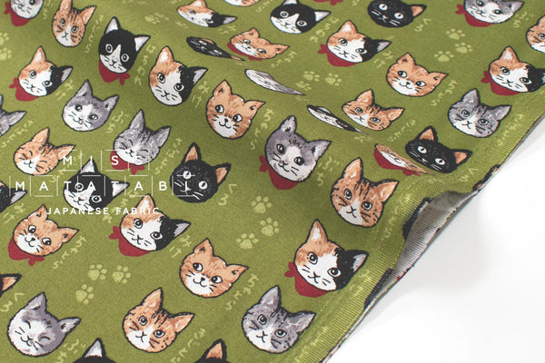 Japanese Fabric Neko Cats - green - 50cm