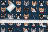 Japanese Fabric Neko Cats - blue - 50cm