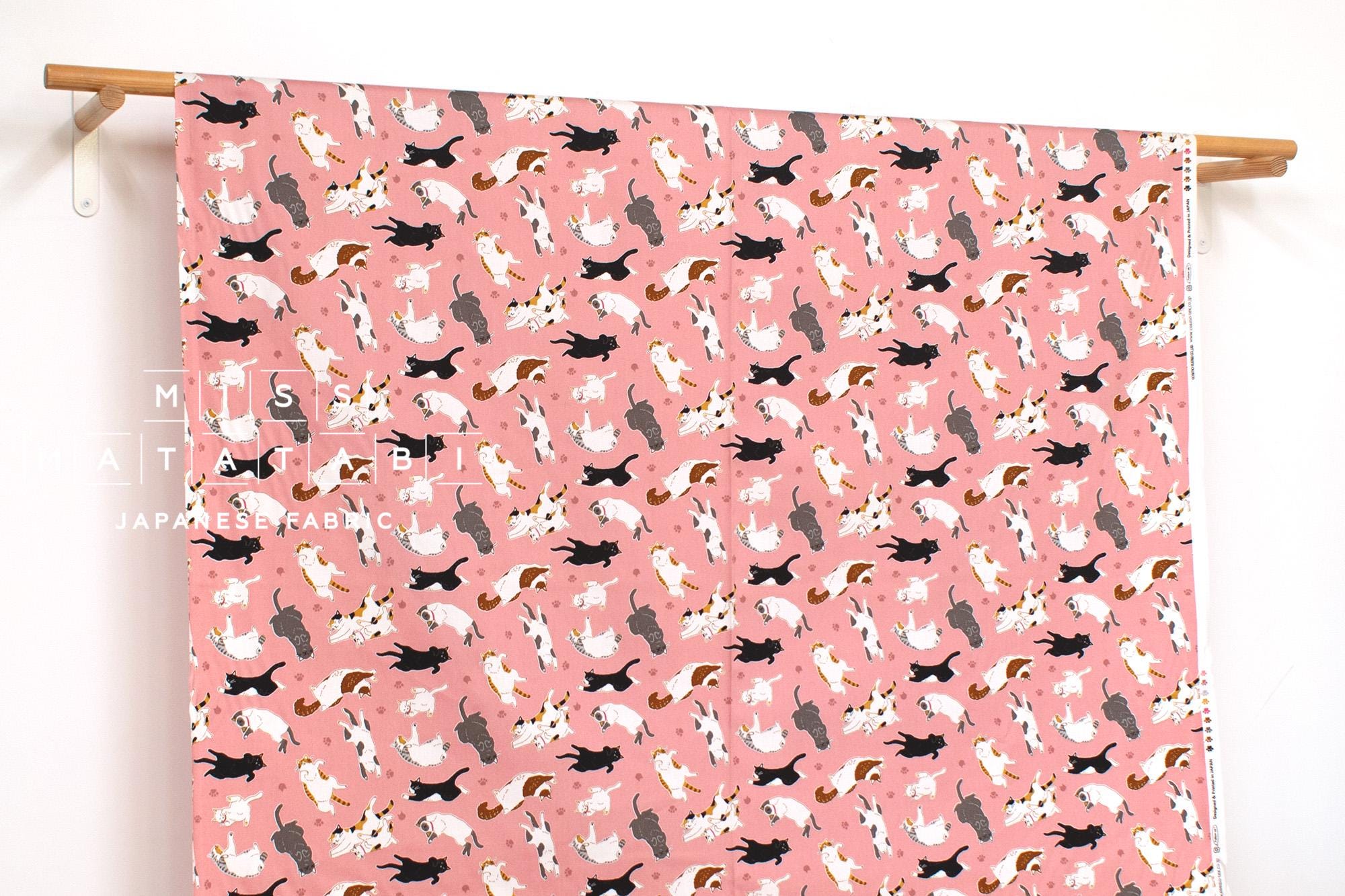 Japanese Fabric Oyako Cats - pink - 50cm