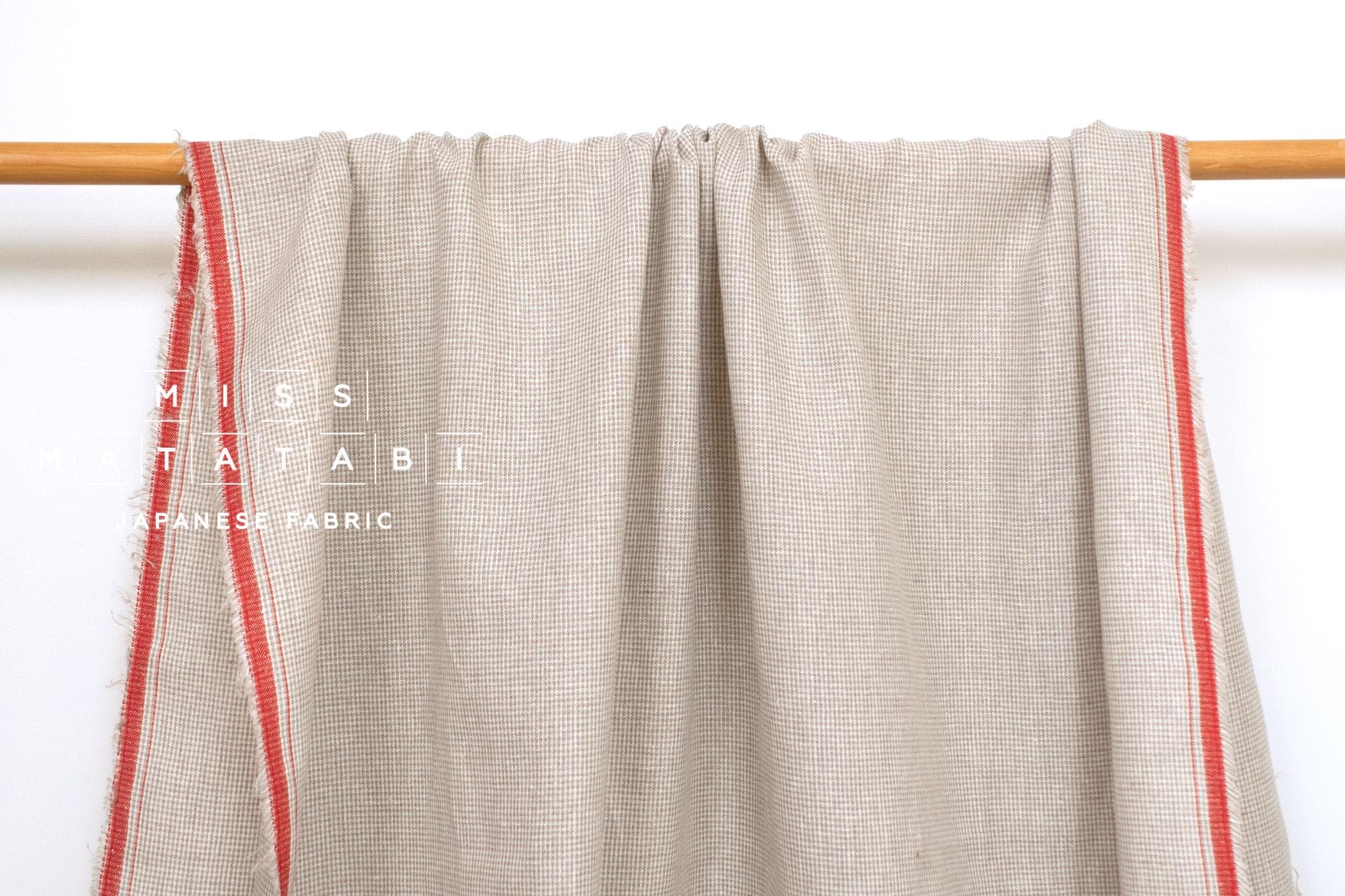 DEADSTOCK Japanese Fabric Yarn-dyed 100% Linen Tiny Herringbone with Red Selvedge - 50cm