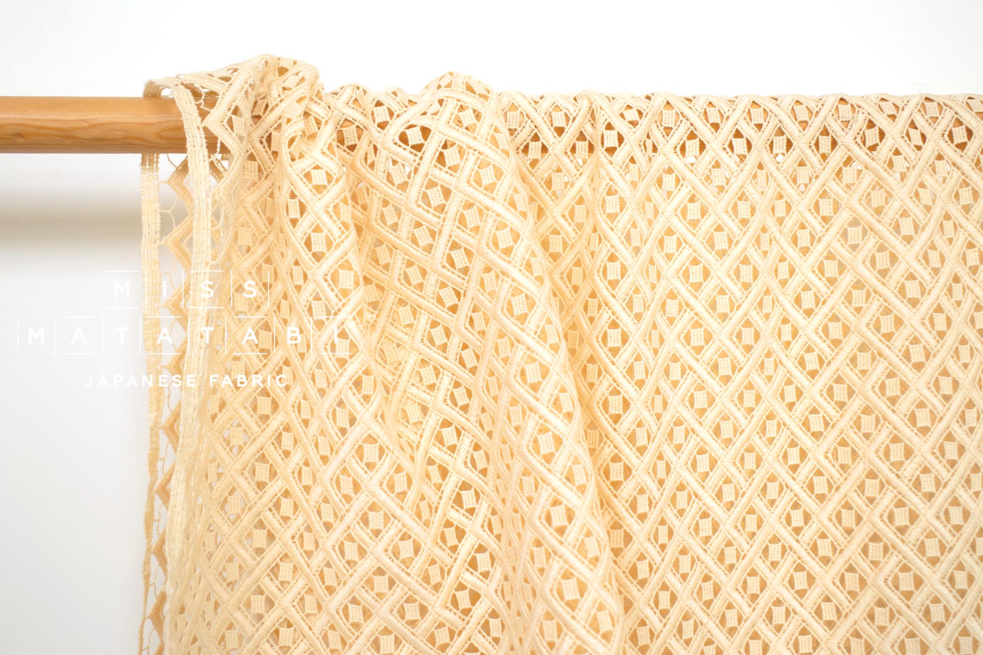Japanese Embroidered Cotton Lace Fabric - buttercream - 50cm