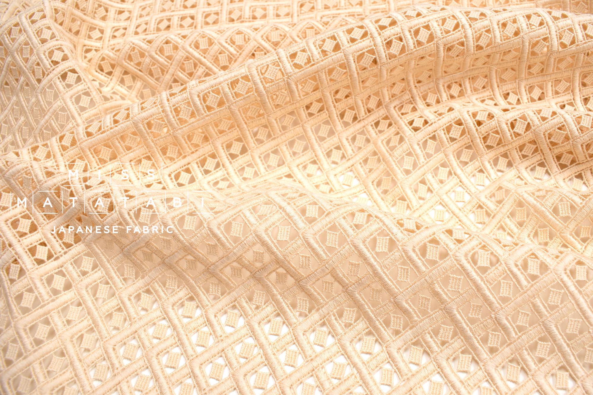 Japanese Embroidered Cotton Lace Fabric - buttercream - 50cm