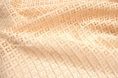 Japanese Embroidered Cotton Lace Fabric - buttercream - 50cm