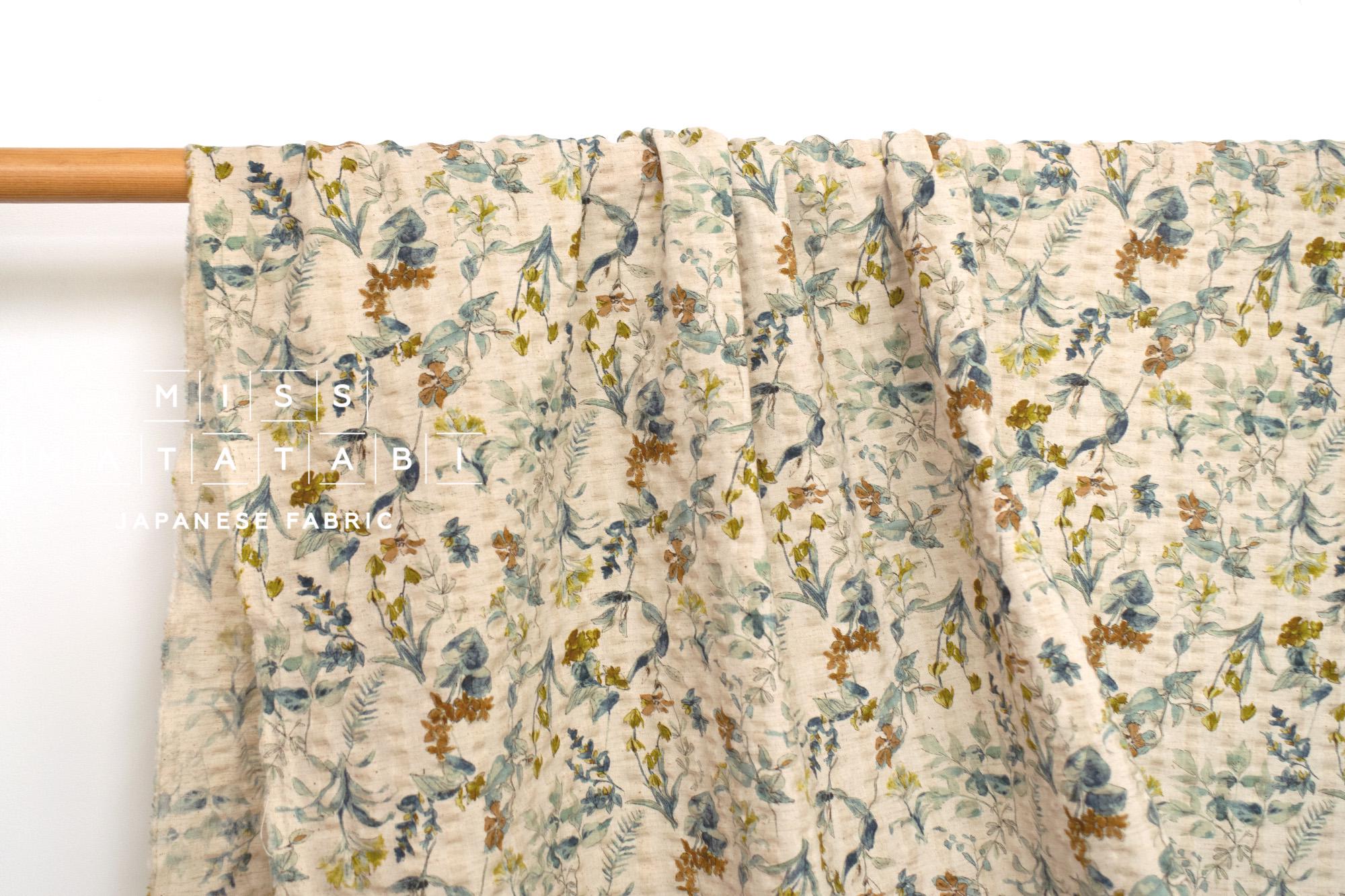 Japanese Fabric Cotton Linen Ripple Nature - green - 50cm