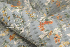 Japanese Fabric Cotton Linen Ripple Nature - orange, grey blue - 50cm