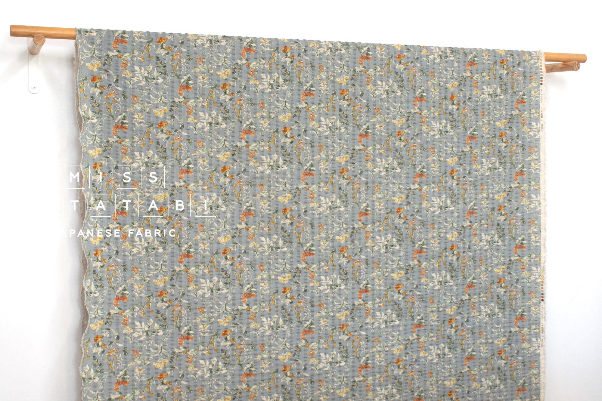 Japanese Fabric Cotton Linen Ripple Nature - orange, grey blue - 50cm