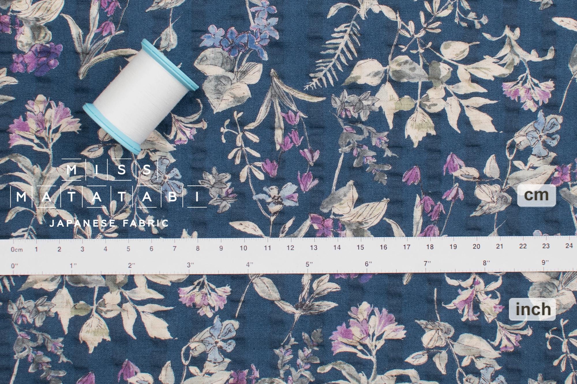 Japanese Fabric Cotton Linen Ripple Nature - blue, purple - 50cm