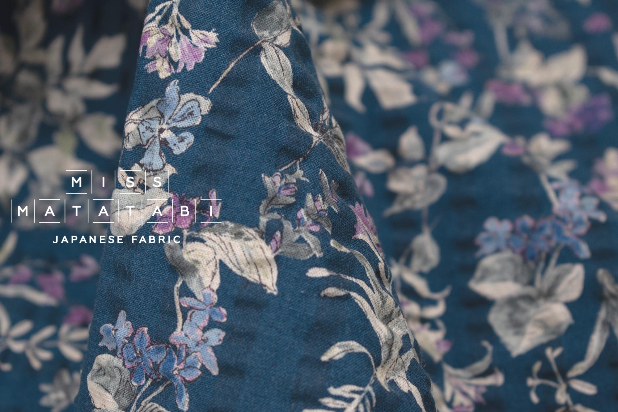 Japanese Fabric Cotton Linen Ripple Nature - blue, purple - 50cm