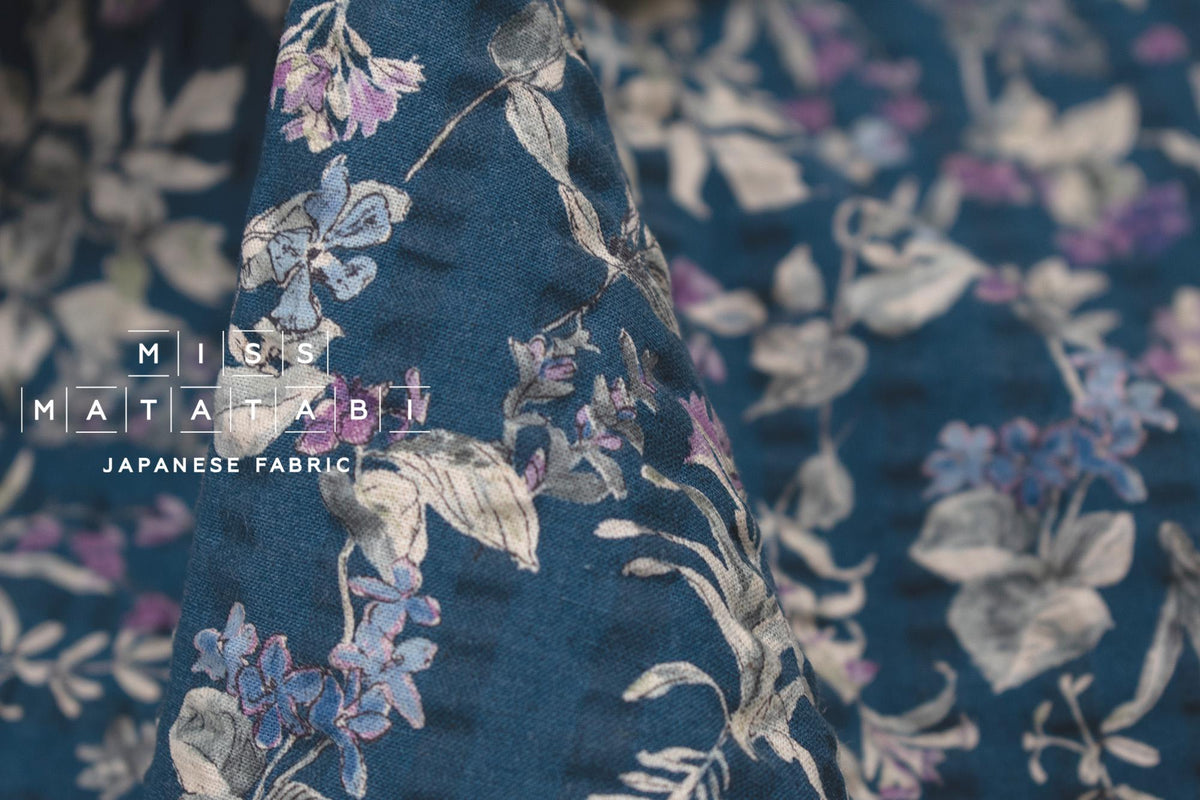 Japanese Fabric Cotton Linen Ripple Nature - blue, purple - 50cm